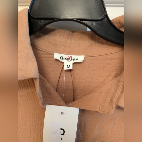 NWT women's oversized medium button down brown hi low tunic top - Picture 4 of 6